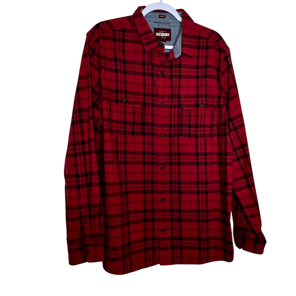 Alesbury Long Sleeve Button Up  Shirt Red Plaid Cotton Men’s Large NWT - Picture 2 of 9